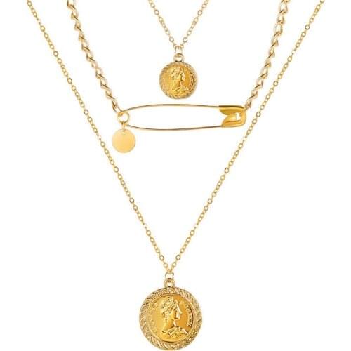Fashion Gold Coin Pendants Necklaces For Women Unique Charm Choker Necklace 2019 Ethnic Multilayer Female Bohemian Jewelry