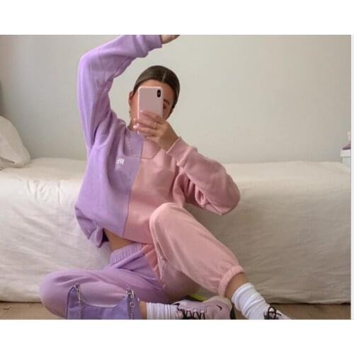 Fashionable new and fresh daily casual letter embroidery matching colors hoodie suit