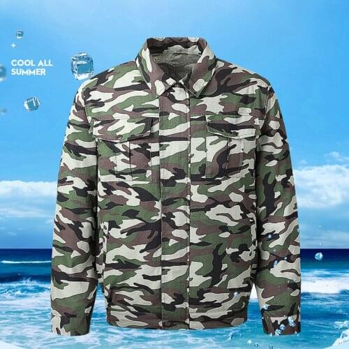 Summer Fan Ice Jacket Men Women Air Conditioning Cool Coat Outdoor Sun Protection Clothes USB Charing Camouflage Sports Suit