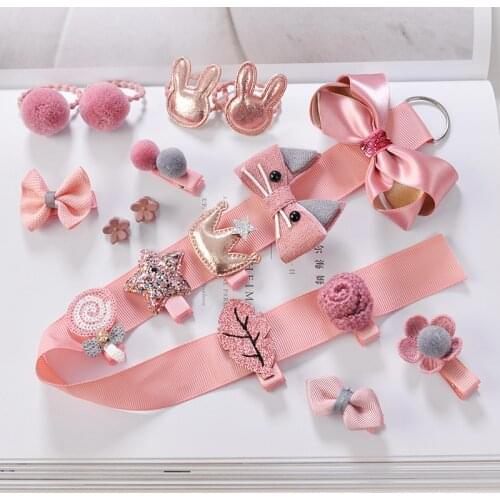 18 Piece hair clip set Cute Hair Accessories Girl headwear Bow Flower animal Hairpins hair band cartoon Elastic Headdress Gift