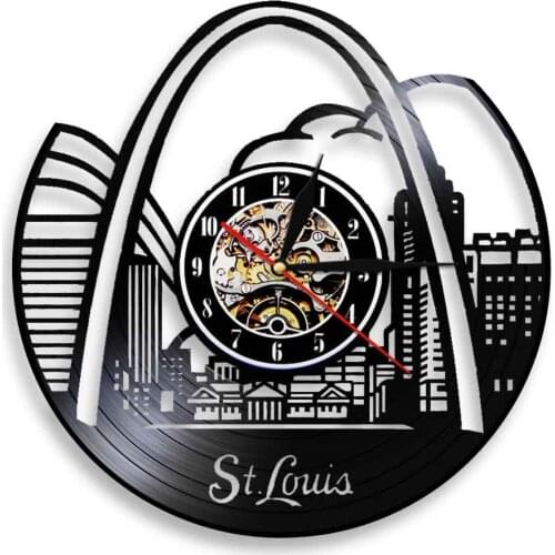 St.Louis Vinyl Record Wall Clock USA Travel Gift Skyline LED Wall Lights Watch STL City Modern Design Cityscape Wall Art Decor