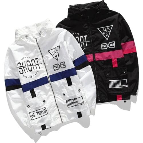 New Spring Autumn Men Windbreaker Jacket Male Brand Fashion Hip Hop Streetwear Thin Windbreaker Hooded Jacket Outwear US Size