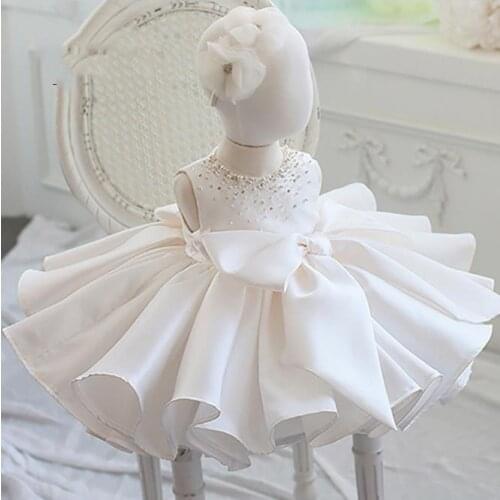 New Infant Girl Dress Beads Pearls Baptism Dress Baby Girls Party Princess Tutu 1 Year Birthday Outfits Photoshoot