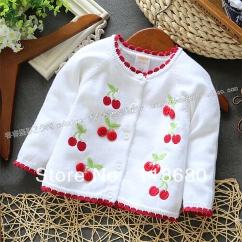 New 2013 Spring autumn girls sweater baby clothes kids knitted sweater baby outerwear cherry cardigan sweater knitting shirt
