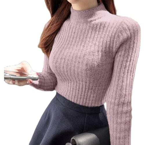 2021 new Sweater shirt sleeved Turtleneck Sweater Girl warm winter slim female half thick half turtleneck female