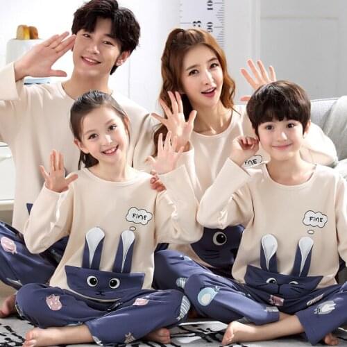 New Autumn Winter Cute Cartoon Parent-Child Pajamas For Boys Girls Children Pure Cotton Long Sleeve Home Wear Kids Clothes