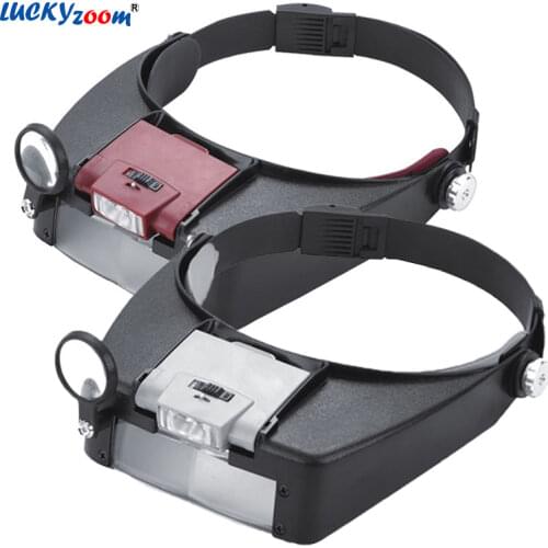 HeadBand Magnifier With LED Light Helmet Illumination 1.5X 3X 6.5X 8X Lamp Magnifier Magnifying Glasses Watchmaker Jewelry Loupe