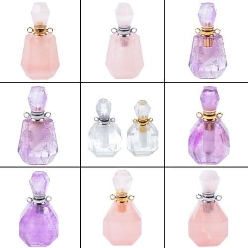 Natural crystal jewel perfume bottle pendant necklace with diffuse gold color crystal necklace with long chain fluorite
