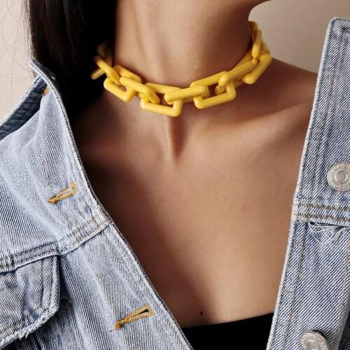 SHIXIN Bright Acrylic Thick Link Chain Necklace for Women Hiphop Chunky Short Choker Collar Necklace on the Neck Jewelry Collier