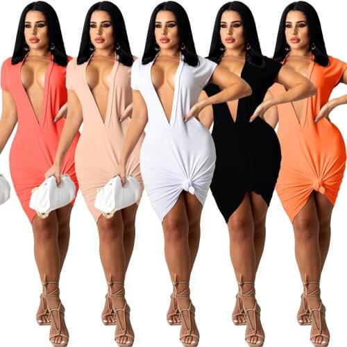 1L254 Autumn Winter Women Casual Fashion Pure Color Deep V-neck Sexy Dress Vestidos Plus Size Hot