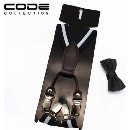 Kids Suspenders Bow Tie Set Striped Suspender Classic 4 Clip Braces For Boy Girl Elastic Shirt Stay Adjustable Shirt Holder