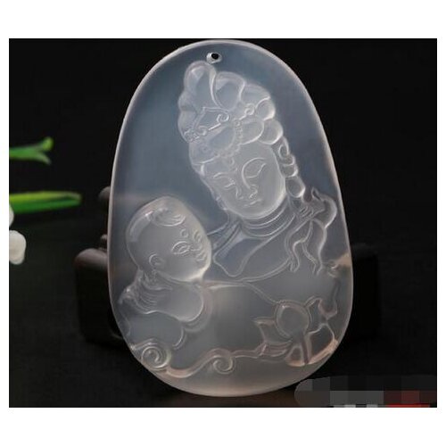 Selling Jewelry>>> Natural ice white chalcedony stone large child Guanyin pendant pendant brand necklace