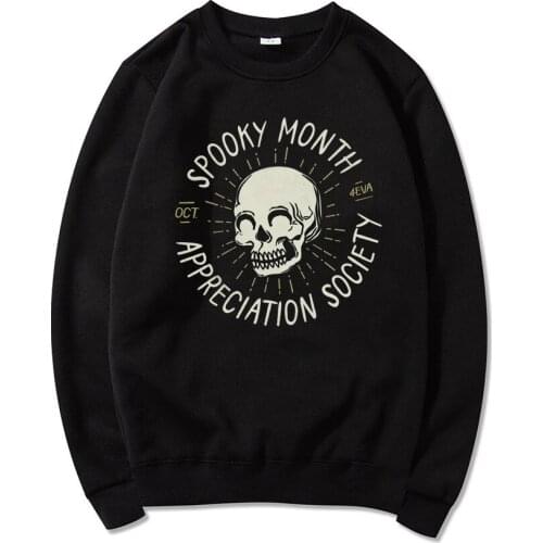 Spooky Month Appreciation Soceity Sweatshirt Spooky Skull Graphic Hoodie Gothic Punk Style Pullover Unisex Halloween Sweatshirts