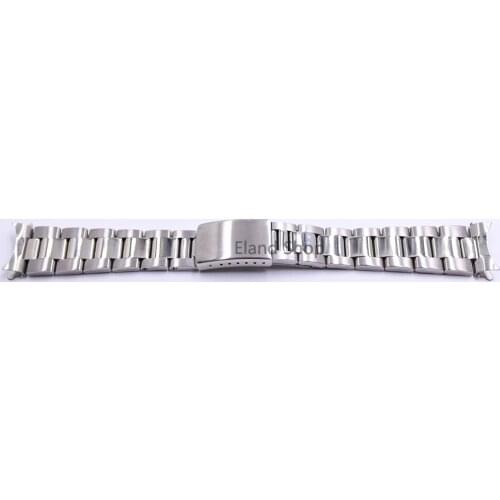 CARLYWET 19 20mm Stainless Steel Silver Middle Polish Hollow Curved End Solid Screw Links Watch Band For Vintage