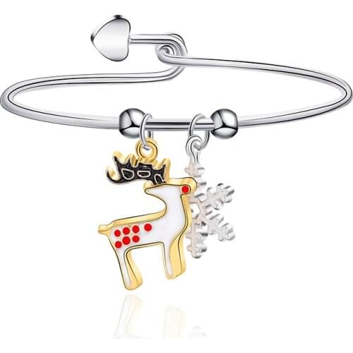 Silver Color For Children As A Female Pendant Bracelet Christmas Cute Elk And Snowflake Christmas Wishes Bracelet Best Gift