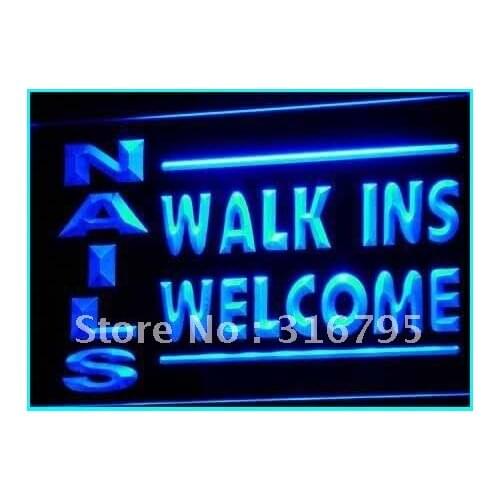 I159 NAILS Walk Ins Welcome OPEN NEW LED Neon Light Light Signs On/Off Switch 20+ Colors 5 Sizes