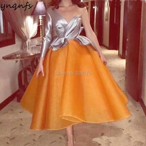 YNQNFS ED220 Vintage Robe Vestido One Shoulder Long Sleeve Two-color Party Ball Gown Bridesmaid Dresses Silver/Orange Two Tones