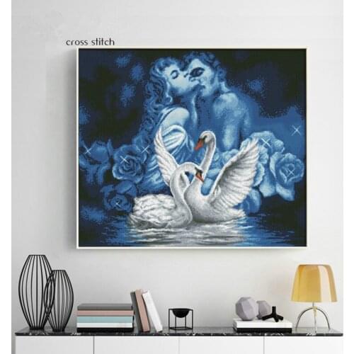 Swan lovers Intimate kiss Crafts Sewing 14CT Counted Needlework Cross stitch Sets Embroidery kits Cross-Stitch wall decor
