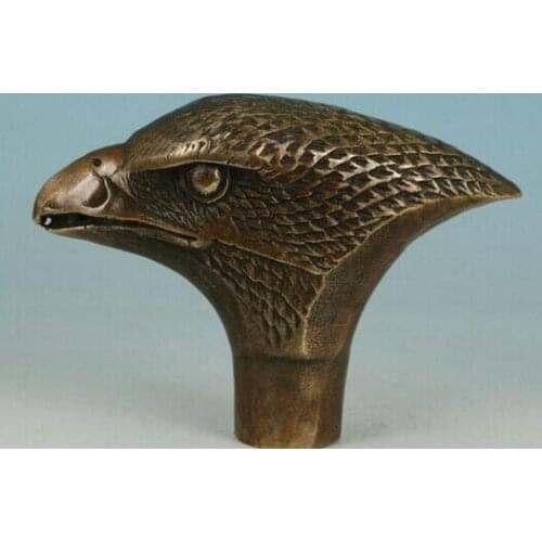 WBY 715+++Brass chinese Bronze Hand Carved Eagle Statue Cane Walking Stick Head halloween