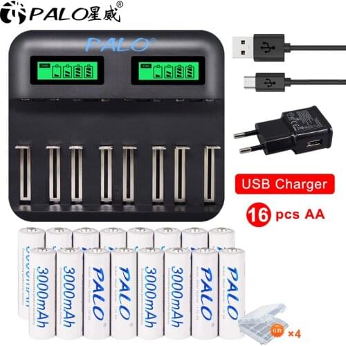 Palo LCD Display AA AAA Battery Charger USB Quick Charger for AA AAA SC C D Size NI-MH Battery with 1.2V AA Rechargeable Battery
