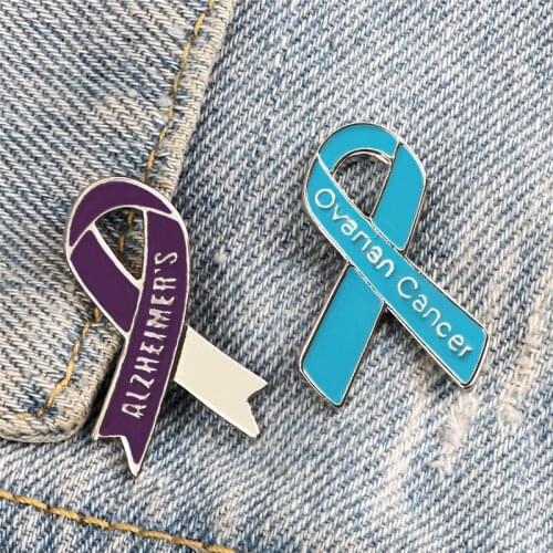 Slogan Bow Brooch Women Enamel Badge Surviving Ovarian Cancer Ribbon Jewelry Metal Custom Button Backpack Denim Lapel Pins Gifts