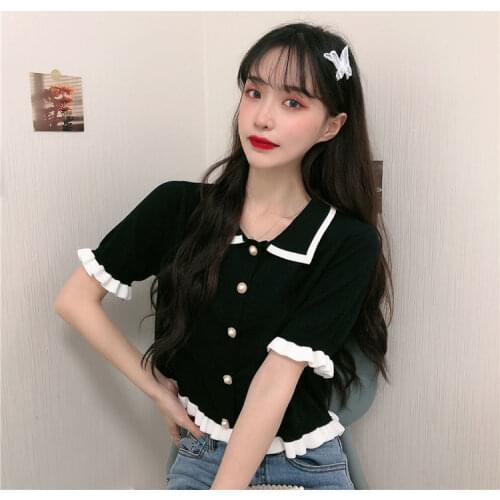 Woman Tshirts Summer Top Short Sleeve Knitted Female Crop Top Mujer Camisetas