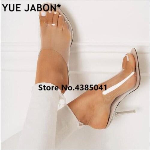 2019 New Jelly Sandals Crystal Open Toed Sexy Thin Heels Crystal Women PVC Transparent Heel Sandals Slippers Pumps 11CM Heels