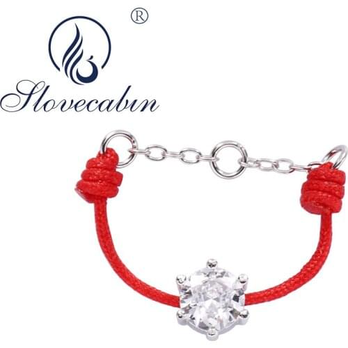 Slovecabin Authentic 925 Sterling Silver Red Thread Rope Finger Rings With Clear CZ Women Bague Femme Luxury Fine Jewelry Making