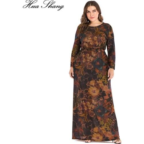 6XL Plus Size Retro Vintage Dress Women Autumn Winter Long Sleeve Floral Printing Maxi Long Dresses Ladies Muslim Abaya Dress