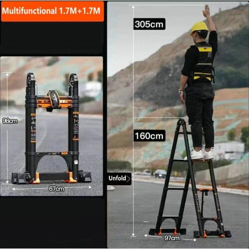 1.7*1.7m multifunctional foldable deformable telescopic aluminum alloy herringbone/I-shaped ladder/straight ladder anti-tilt