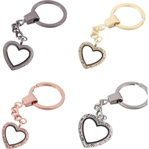 1pcs Peach heart Zinc Alloy Floating charms Locket Keychain DIY Magnetic twist living memory Glass locket Key ring