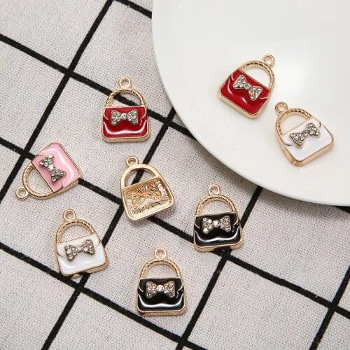 20 Enamel Bag Shape with Rhinestone Bow Pendant/Charm Handbag Pave Pendant 17*24mm Purse Bag Charm Bulk KL37DCV