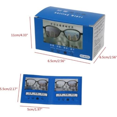 50Pcs Anti-Fog Wipes Glasses Pre-moistened Antifog Len Defogger Eyeglasses Wipes A0NF