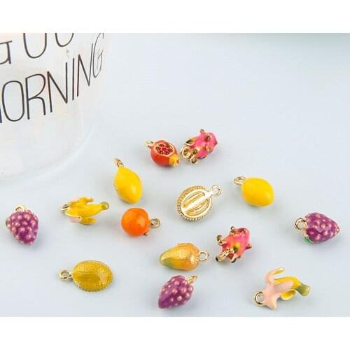 6pcs Korean Fun Drip Glaze Girl Child Fruit Lemon Banana Earrings For Women Cute Pendant Diy Hand Rope Material Bag Accessories