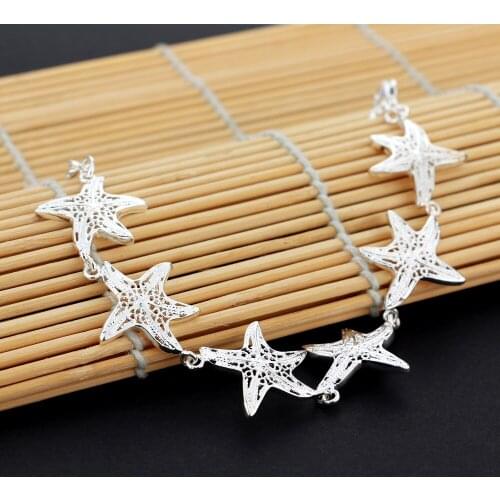 Charm starfish Chain 100% 925 Sterling Silver Bracelets for Women Fashion Wedding Party Christmas Gifts lady fine luxury Jewelry