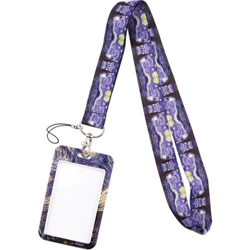 DZ1786 Starry Night Lanyard Credit Card ID Badge Holder Key Ring Bag Student woman Travel Bank Bus Business Card Cover Keychain