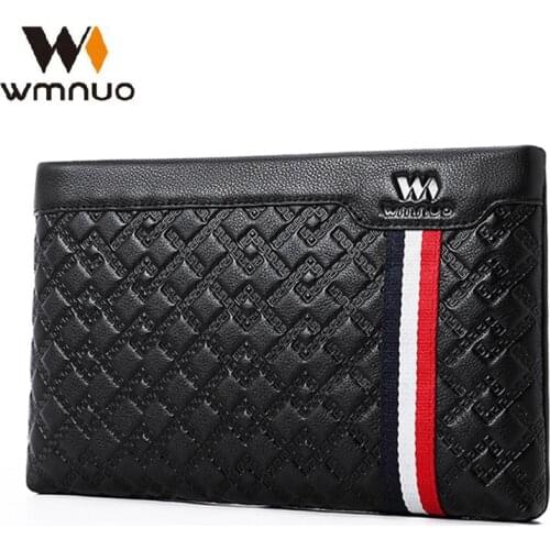 Wmnuo 2020 Brand Clutch Wallets Men Casual Hand Bag Men Genuine Leather Soft Contrast color Male Bag Large Capacity Men Purse