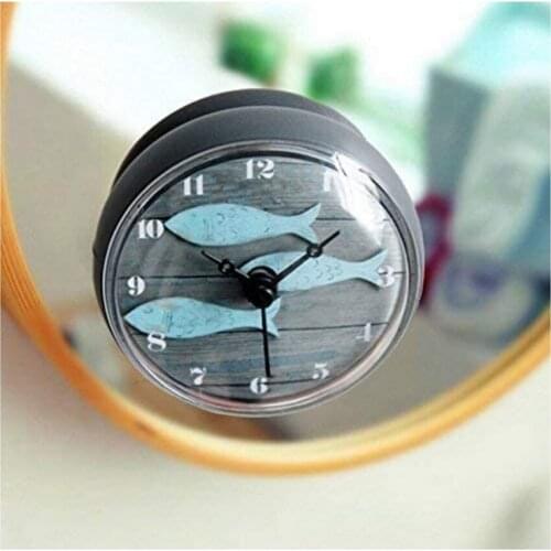 Waterproof Suction Cup Round Face Arabic Digital Dial Bath Shower Wall Clock Bathroom Kitchen Accessories Fish Decoration