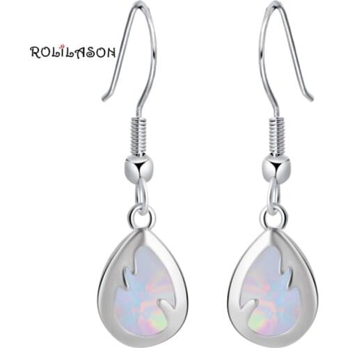 Desinger Wholesale Retail White Fire Opal Silver Stamped Dangle Earrings Birthday Fashion Jewelry OE486