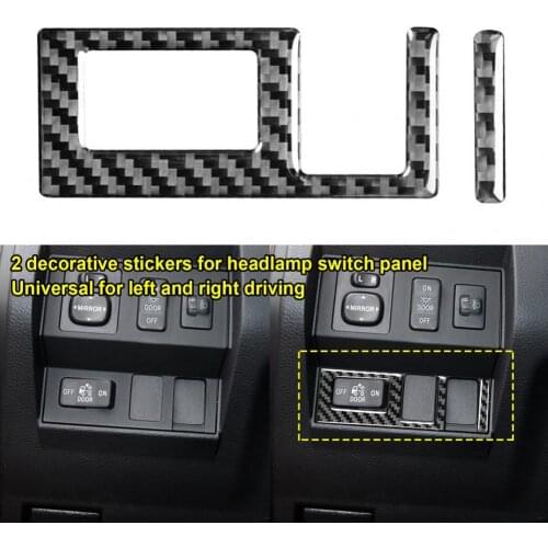 2Pcs Double-sided Tape Headlamp Switch Trim Carbon Fiber Headlight Panel Sticker for Toyota Tundra 2014-2018