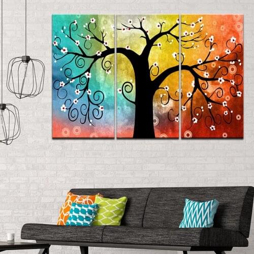 Canvas Painting colorful abstract big tree 3 Pieces Wall Art Painting Modular Wallpapers Poster Print for living room Home Decor