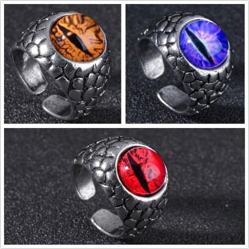 Vintage Gothic Womens Rings Men Dragon Men Ring Punk Jewelry Evil Eye Ball Ring Hip Hop Purple Crystal