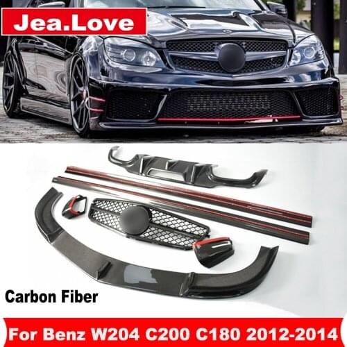 Carbon Fiber Car Body Kit Front Lip Shovel Rear Bumper Diffuser Side Skirts Mirror Cover For Benz W204 C200 C180 2012-2014