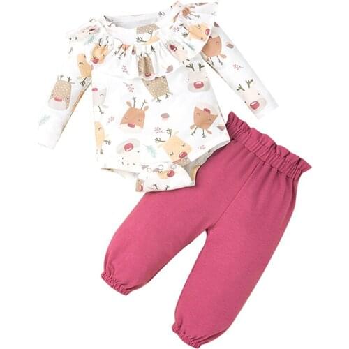 Infant Girl 2pcs Sets Toddler Baby Children Clothes Ruffle Floral Spring Autumn Outfits for Kids 0-12 Months