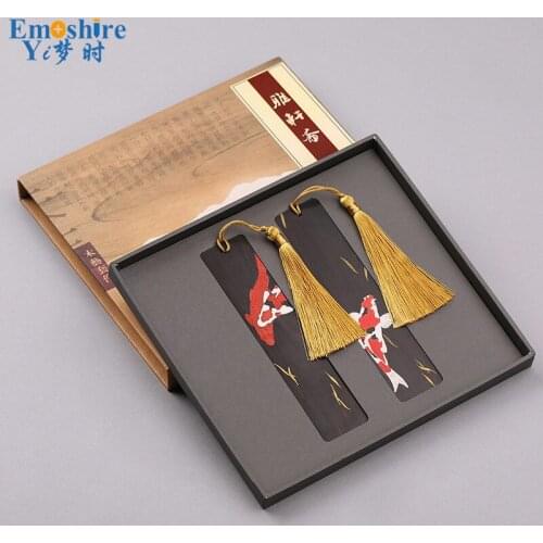 Mahogany Embossed Painted Bookmarks Set Wooden Classical Chinese Style Creative Art Gifts Custom Lettering Bookmarks M078