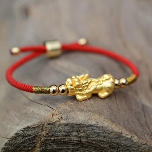 Red Rope Pixiu Gold Color Tibetan Buddhist Knots Adjustable Charm Bracelet For Women Men