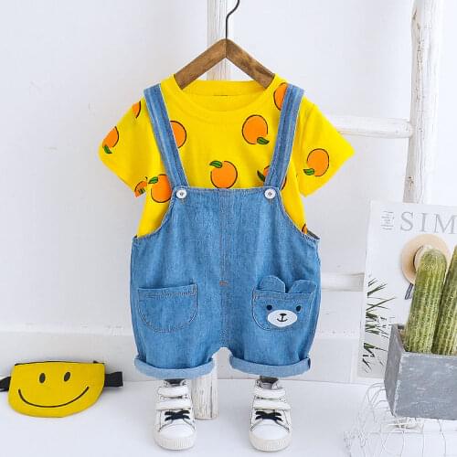 Summer Infant Clothes Baby Girls Boys Cotton Tracksuits T Shirt Cartoon bear Bib Pants 2Psc/Sets Children Kids Suits 0-5 years