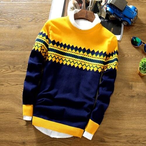 Men Sweater 2021 Autumn Men Long Sleeve Pullovers Outwear Fashion Check Print Round Neck Sweater Slim Fit Knitwear Sweater Top