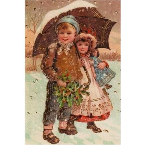 Boy and Girl Under Umbrel Cross Stitch Kits Color 14CT Unprinted For DIY Embroidered Handmade Arts Set Wall Home Decor Handmade