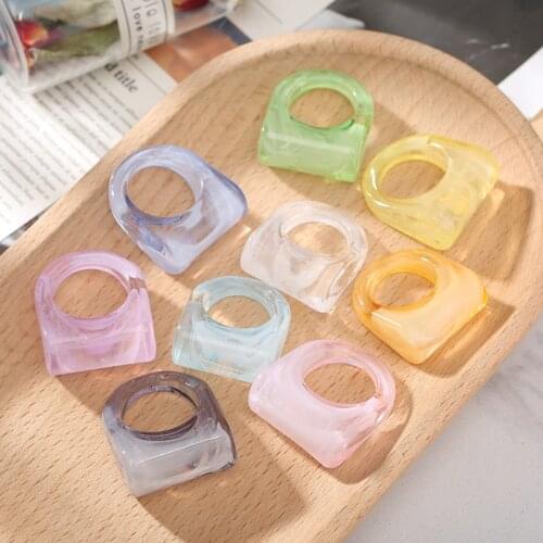 Boho Transparent Resin Acrylic Geometric Square Rings Set for Women Girls Stacking Party Finger Ring Jewelry
